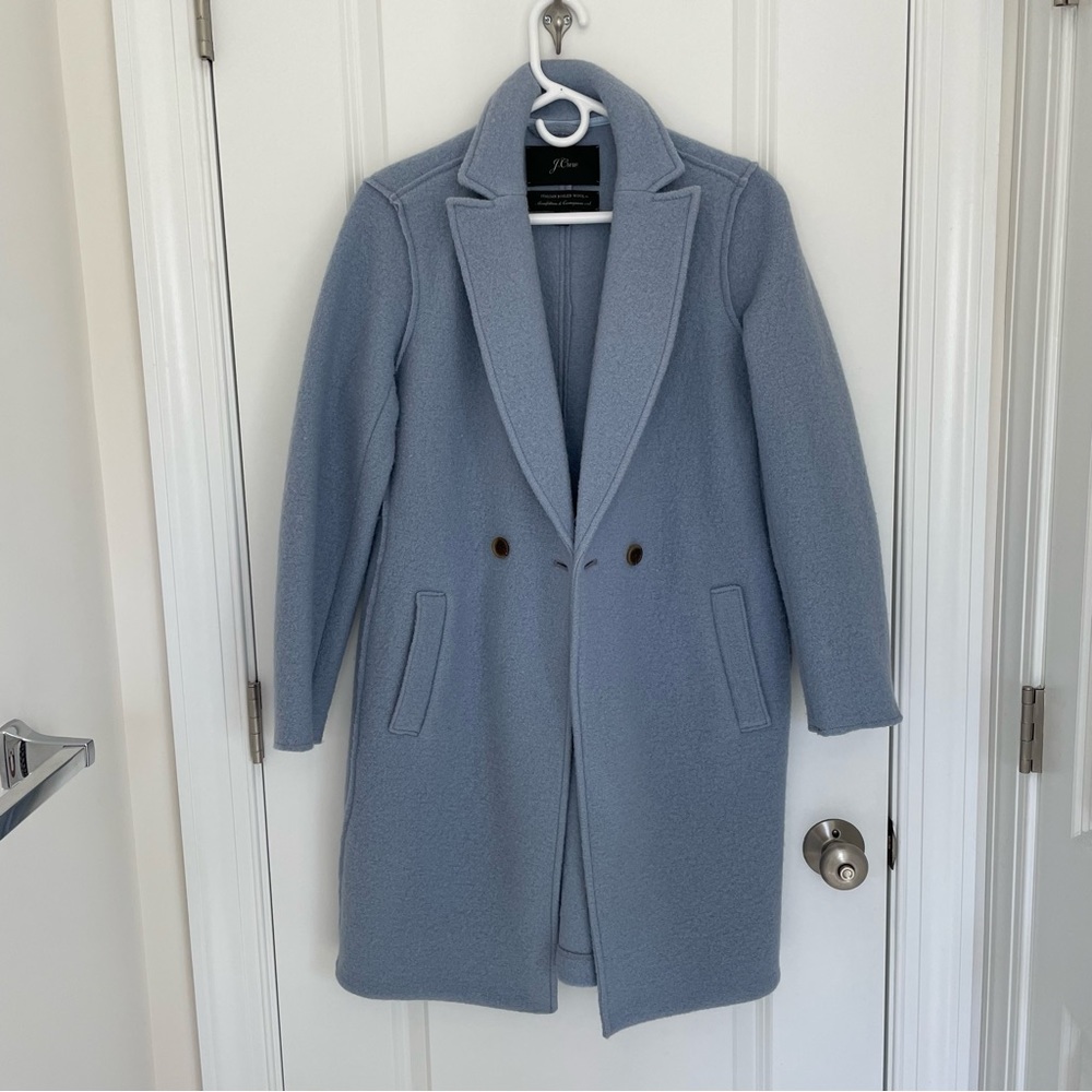 J.Crew Women’s Daphne Topcoat in Italian Boiled Wool in Icy Mountain Blue